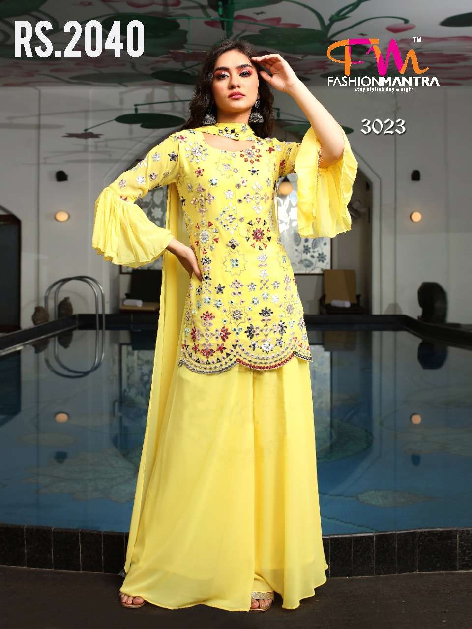 Yellow color ready made Palazzo Suit set