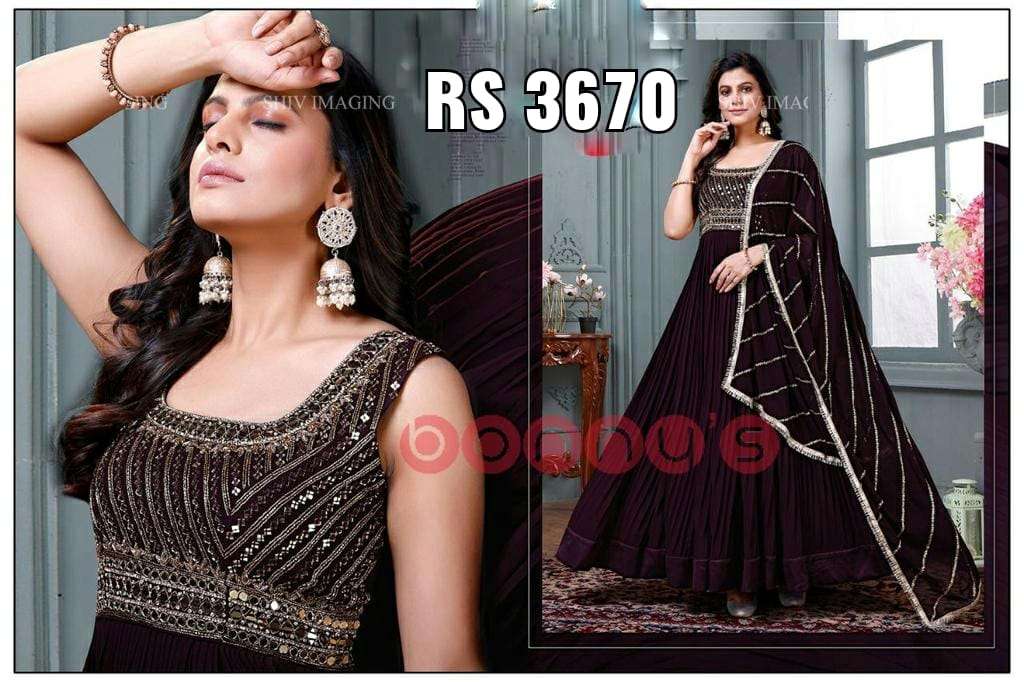 Mirror Work Embroidery Gown With Dupatta