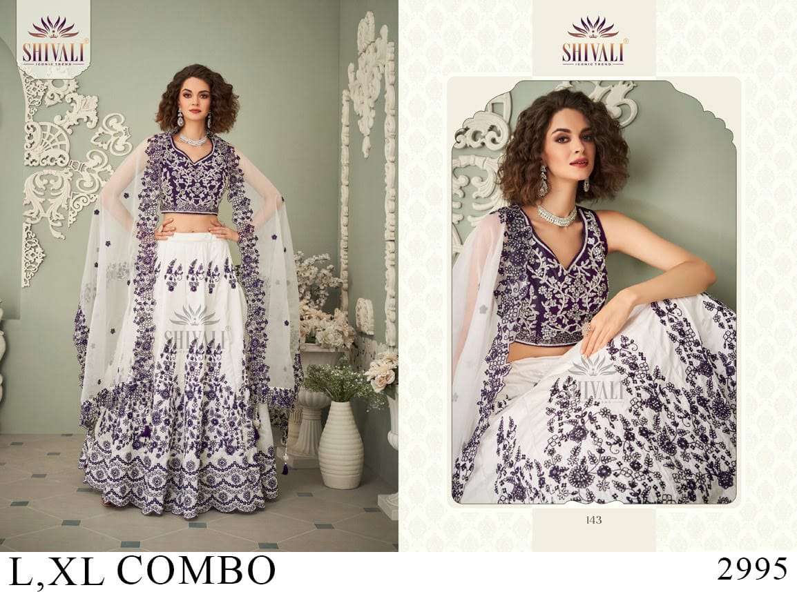 White And Blue Colour Crop Top Lehenga 