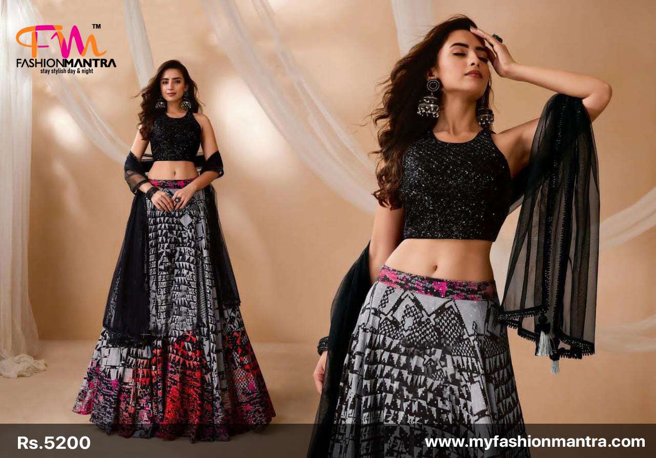 Buy Function Wear Awesome Tamnna Black Crop Top Semi Stitched Lehenga-MINIAB136  | Fashion Clothing