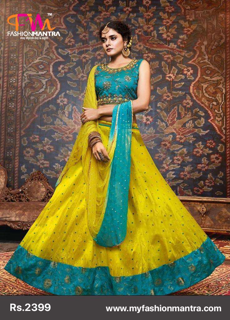 Mother and Daughter Mustard yellow and blue lehenga set available only at  Pernia's Pop Up Shop. 2024