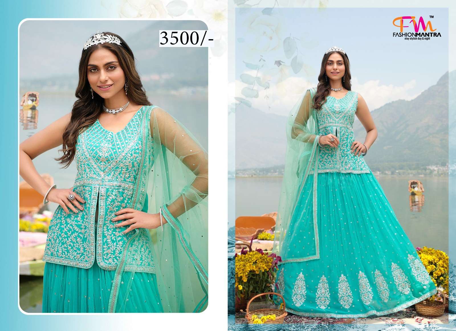 Embroidered Georgette Sky Blue Lehenga Suit with Dupatta