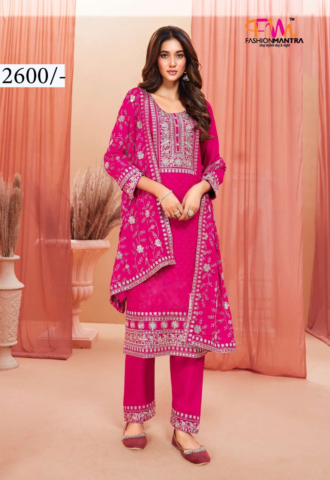 Fancy Embroidery Work Heavy Pink Color Kurti With Pant