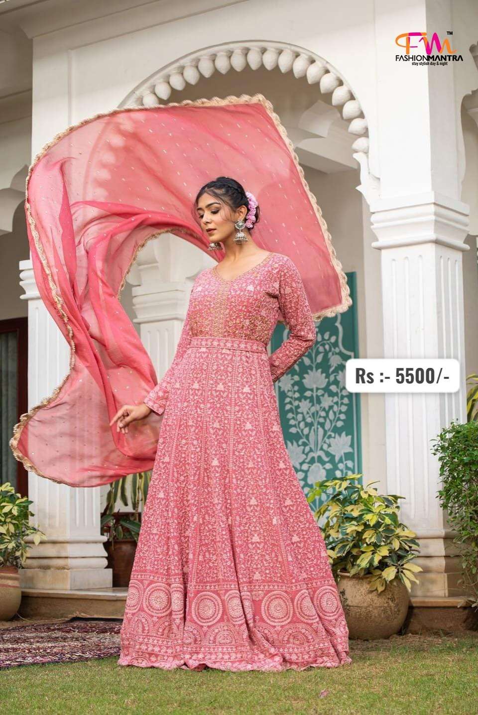 Buy Rani Pink Stonework Net Gown - Koskii
