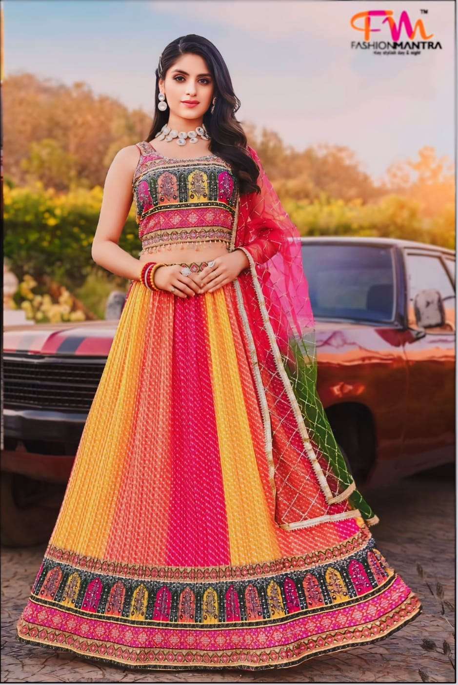 Multicolor Crop Top  Lehenga from Fashion Mantra