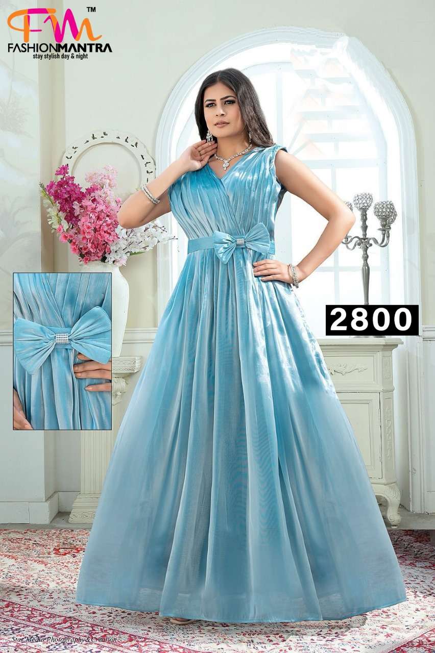 sky blue Designer Gown By Fashion Mantra