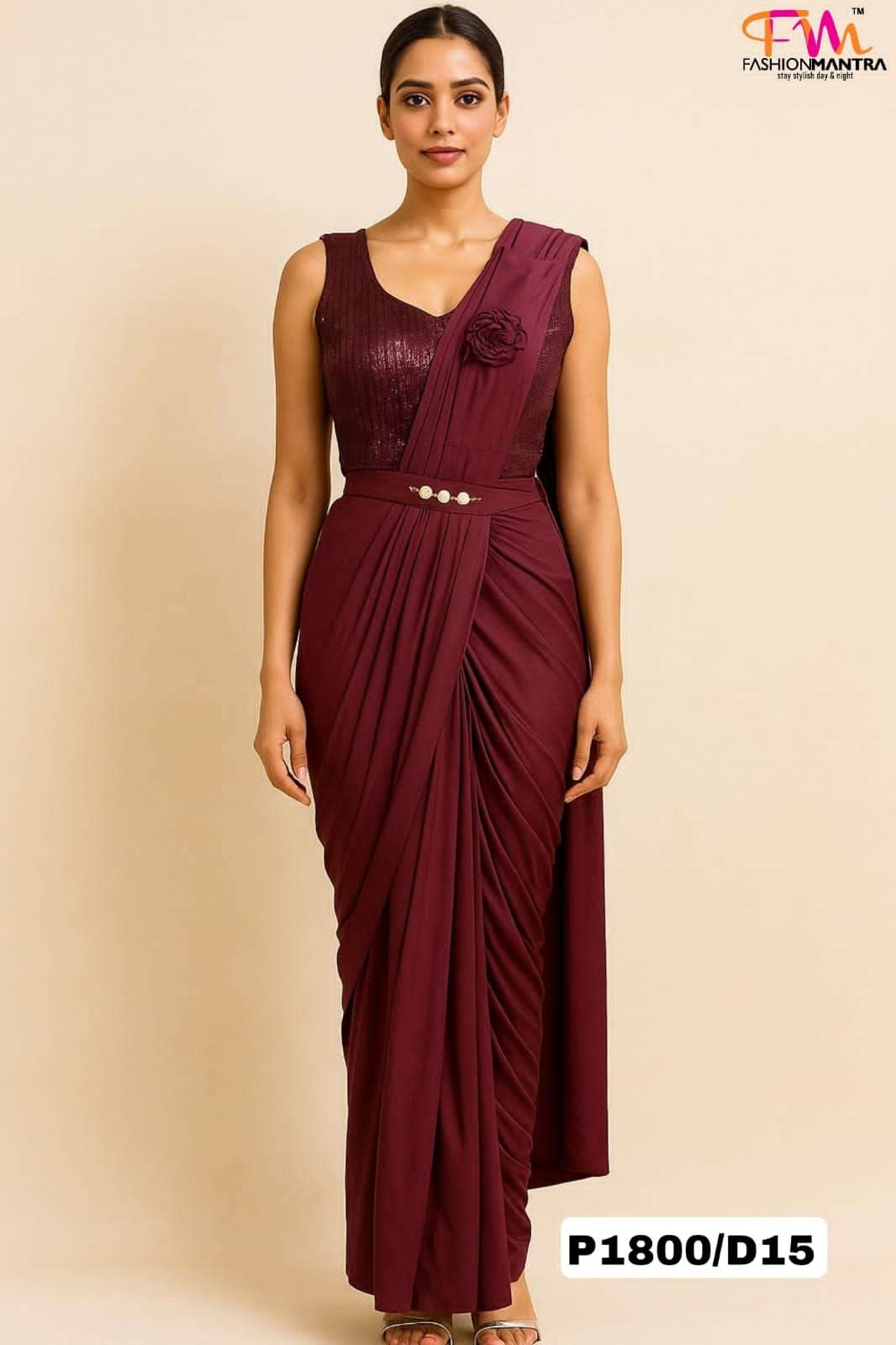 Maron Colour Ready To Wear Saree 