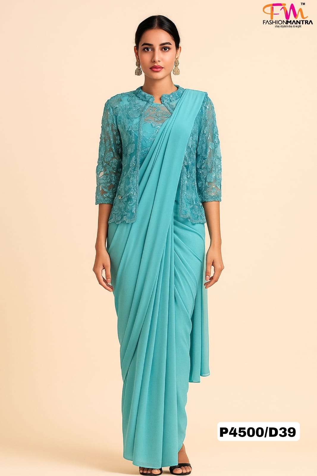 Skyblue Colour in jacket style Ready To Wear Saree 